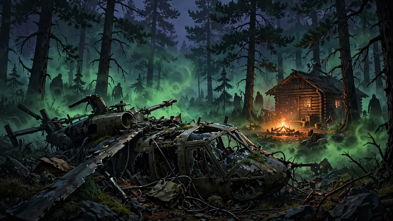 Sons of the Forest beginner guide - log cabin campfire on Site 2 island